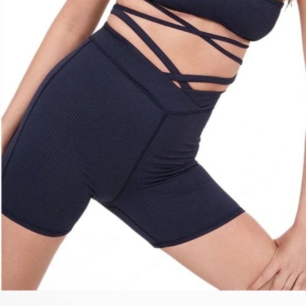 NWT | For Love and Lemons Chloe Ribbed Biker Shorts in Midnight Blue‎ Size XXS - Picture 2 of 6